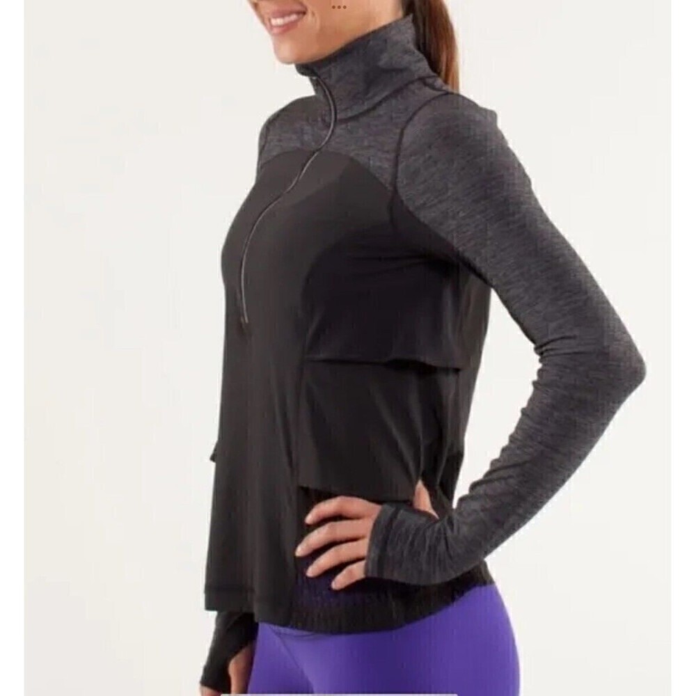Lululemon Women's Sun Runner Hybrid Black Gray 1/4 Zip Pullover Jacket READ
